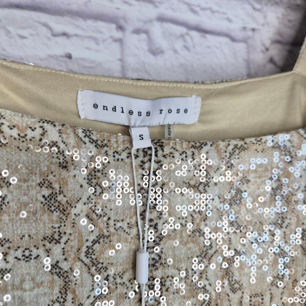 NWT Endless Rose Sequin Python Snakeskin Babydoll Top Ruffle Small Multi - Picture 4 of 10